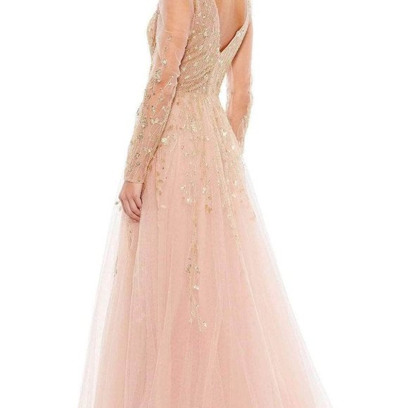 NWT MAC DUGGAL EMBELLISHED V NECK LONG SLEEVE A-LINE GOWN 20295 $798 PINK - Picture 3 of 6